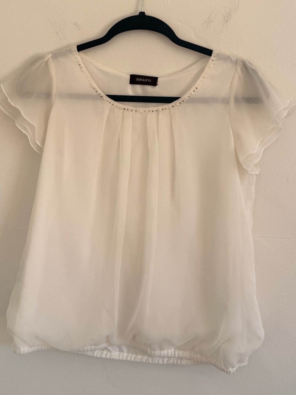 White Chiffon Short Sleeve Blouse